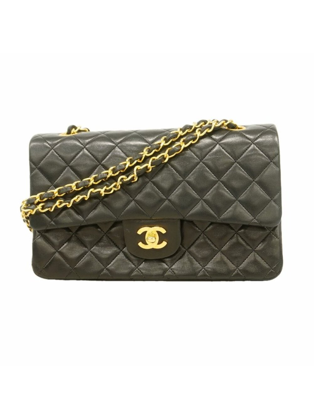 Chanel Shoulder Bag Quilted Lambskin Black Gold
